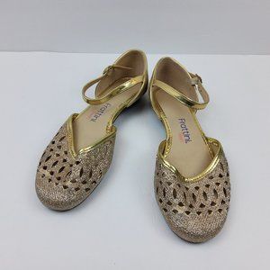 Frattini Teen Metallic Gold Cut Out Molekinha Soles Sandals Size 4.5